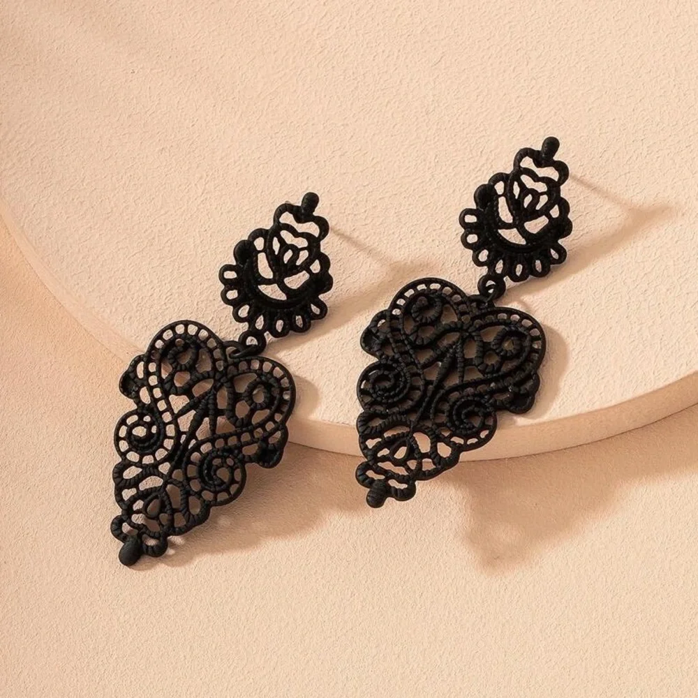 Black Lace Statement Drop Earrings - Picture 7 of 9